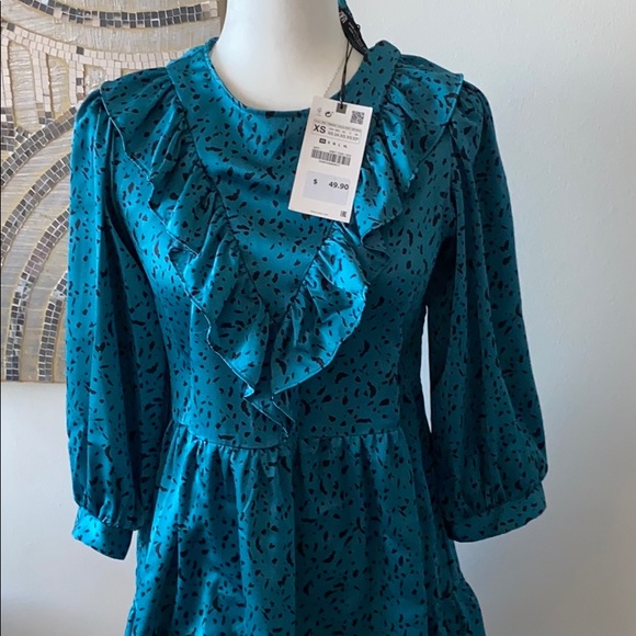 Zara - Green Blue Black Leopard Dress - Picture 6 of 13
